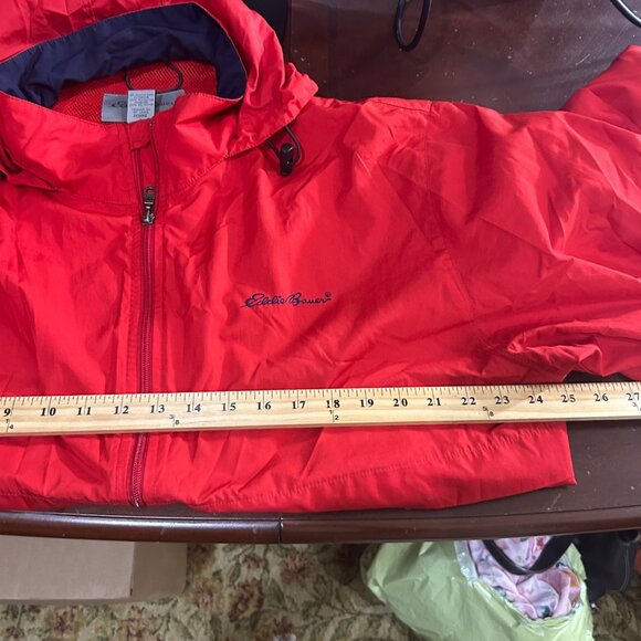 Eddie‎ Bauer Windbreaker Jacket Mens L Red Hooded Lightweight Rain All Weather - Picture 6 of 12